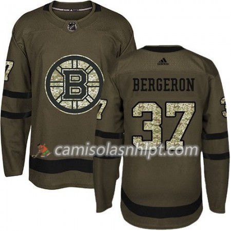 Camisola Boston Bruins Patrice Bergeron 37 Adidas 2017-2018 Camo Verde Authentic - Homem